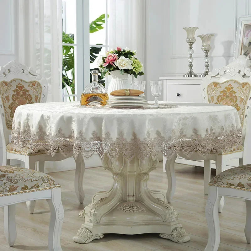 Rynx European Style Round Tablecloth, Elegant Lace Tablecloth, Dining Table Cloth, Kitchen Table Cover, Decorative Towel