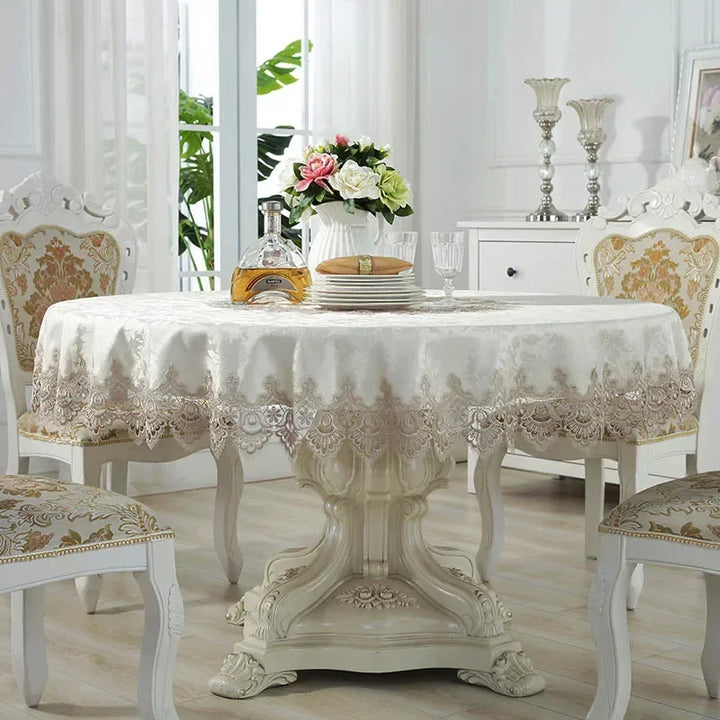 Rynx European Style Round Tablecloth, Elegant Lace Tablecloth, Dining Table Cloth, Kitchen Table Cover, Decorative Towel