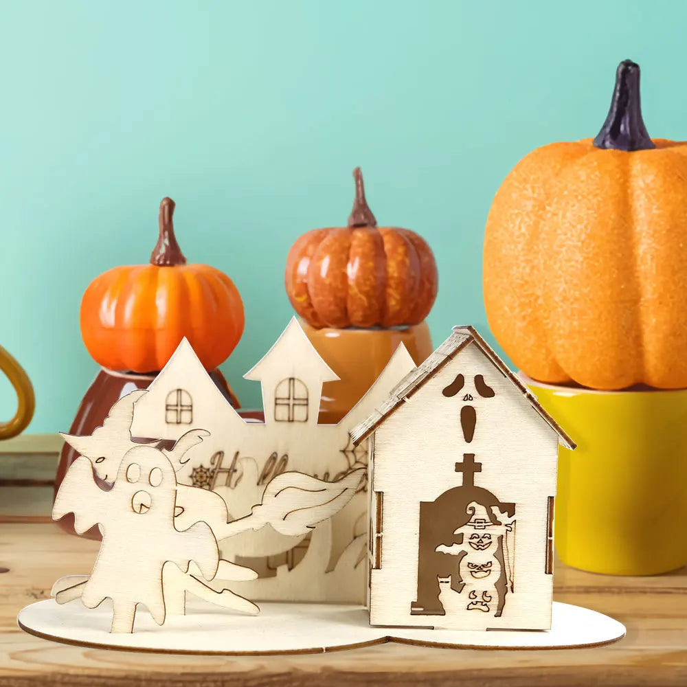 Rynx | Halloween Decoration, Wood Puzzle Ornaments, Halloween Home Decor, Castle Haunted House DIY Table Decoration