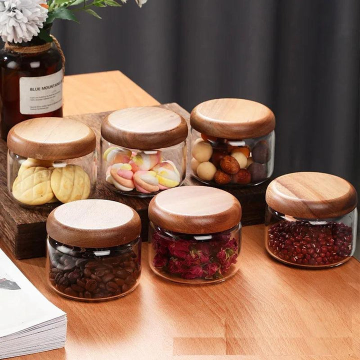 Lisslune | Airtight Glass Spice Jars with Acacia Wood Lid