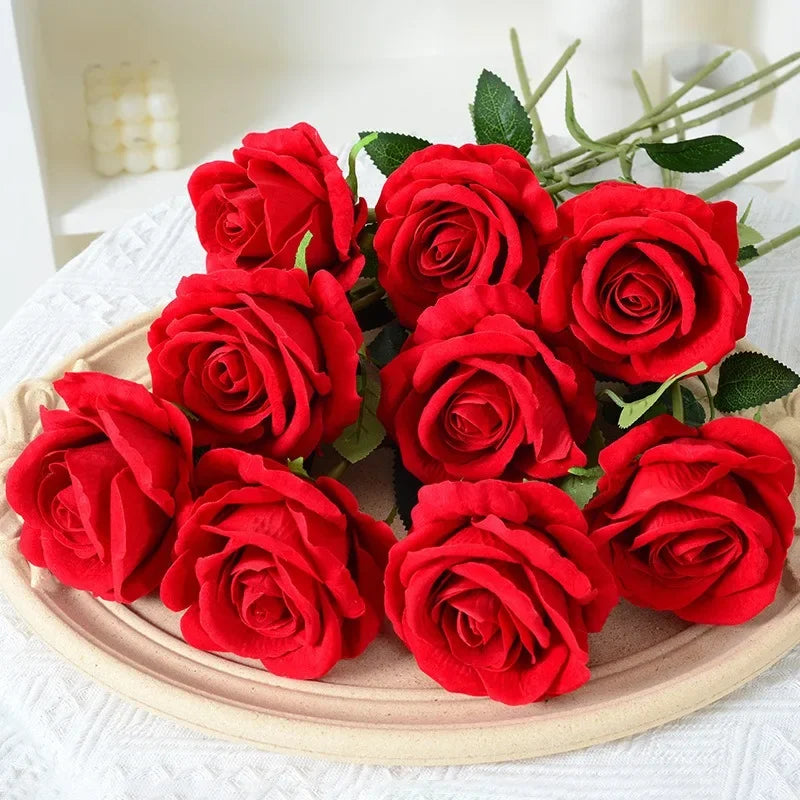 Lisslune | 20 pieces Realistic Velvet Silk Rose Bouquet