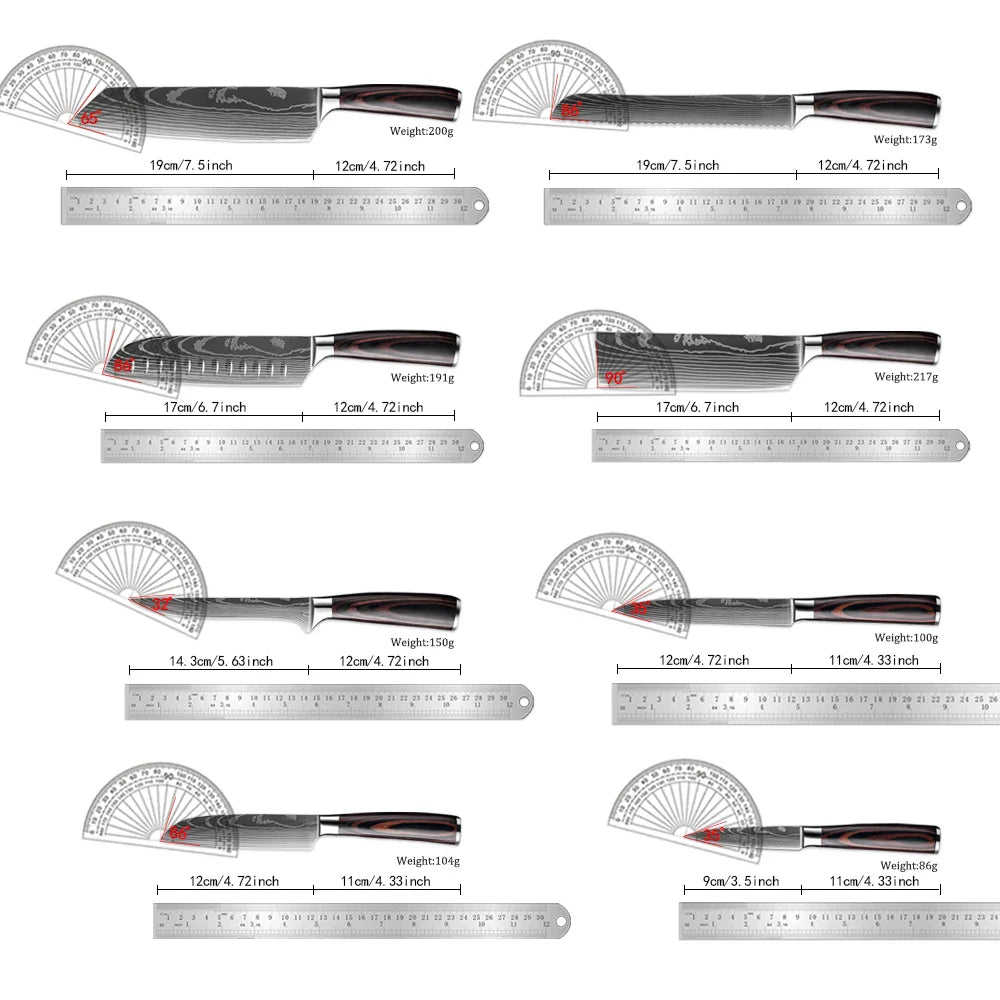 Skorter | XITUO Kitchen Knife Set - 1-9PCS 7Cr17Mov Stainless Steel Chef, Santoku & Fruit Knives with Ergonomic Pakkawood Handle