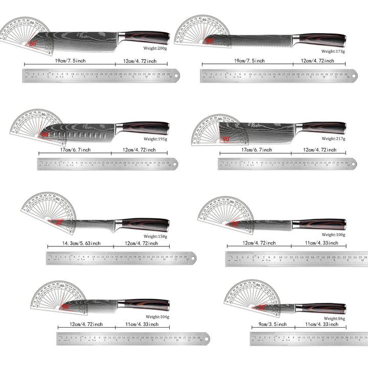 Skorter | XITUO Kitchen Knife Set - 1-9PCS 7Cr17Mov Stainless Steel Chef, Santoku & Fruit Knives with Ergonomic Pakkawood Handle