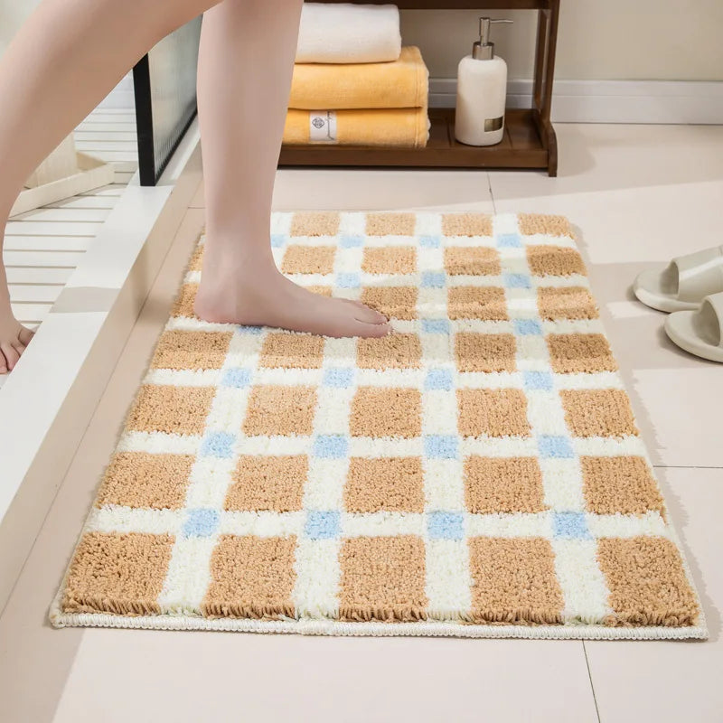 Rynx | Geometric Tuffing Grid Bathroom Mat Long Living Room Rug Bath Mat Bedside Runner Soft Bedroom Floor Cushion Aesthetic Home Decor
