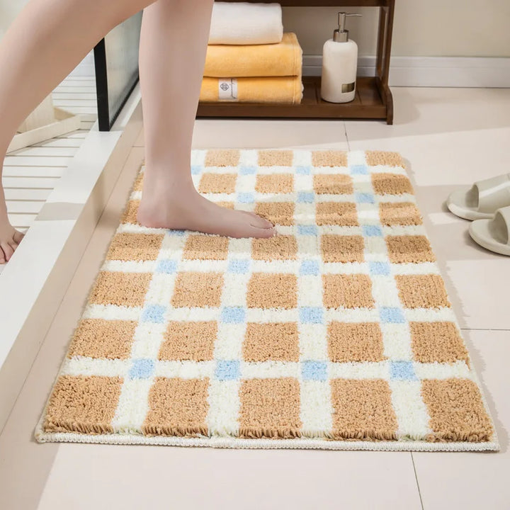Rynx | Geometric Tuffing Grid Bathroom Mat Long Living Room Rug Bath Mat Bedside Runner Soft Bedroom Floor Cushion Aesthetic Home Decor