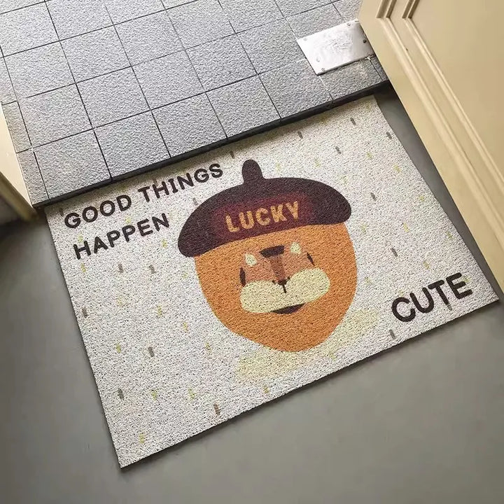 Rynx | Cute PVC Squirrel Doormat Cuttable Cartoon House Entrance Welcome Mat Carpet Anti Dust Pad Outdoor Aesthetic Living Space Decor