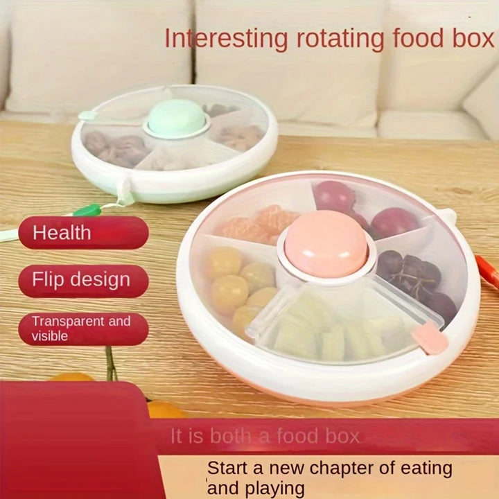 Rynx | 1pc reusable snack spinner-splitterproof rotating storage container for nuts, sweets & seeds, round PP material with flip-top lid