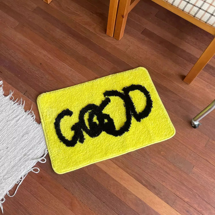Rynx | Yellow Tufting Letters Good Bathroom Mat Carpet Area Rug Welcome Mat Floor Bathtub Edge Absorbent Non-Slip Pad Home Decoration 40x60cm
