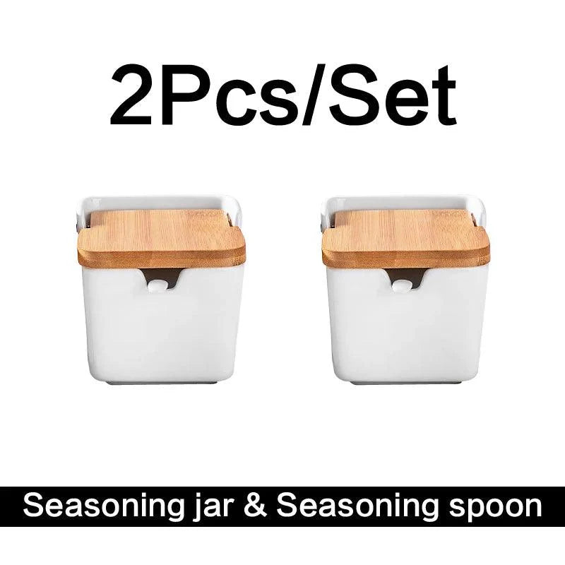 Lisslune | Chic European ceramic spice storage set with salt box & spice organizer