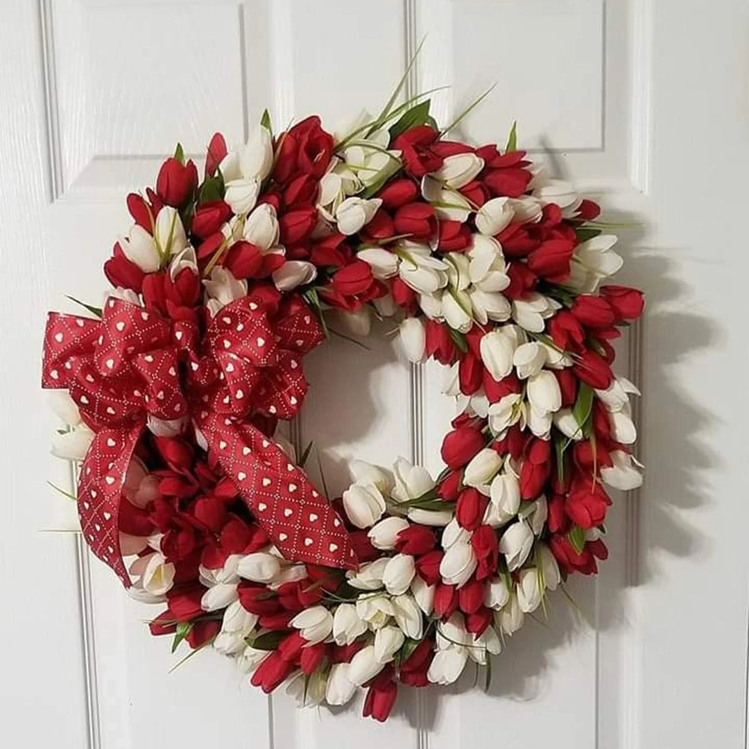 Rynx | Simulation Tulip Wreath For Front Door Artificial Wreath Wedding Decoration Round Rattan Wreath Decor For Door Garden