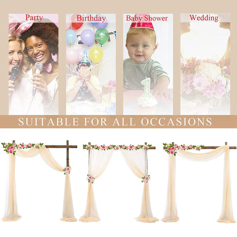 Lisslune | 6-10M Hochzeitsbogen Drapierung Stoff für Zeremonie Empfang Dekorationen Chiffon durchsichtiger Stoff Vorhänge für Party Bühne Hochzeitsdusche