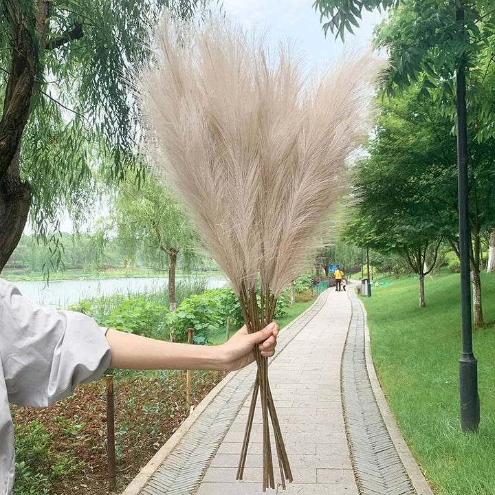 Lisslune | 5 pieces 100 cm Artificial Pampas Grass Dried Flower Bouquet Wedding Party Decoration Home Room DIY Artificial Plants Decoration Supplies