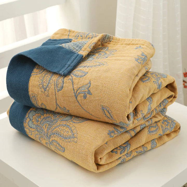 Rynx | Textile City Cotton 5-Layer Gauze Towel Quilt Floral Pattern Quality Blanket Summer Nap Blanket for Couples 200cmx230cm