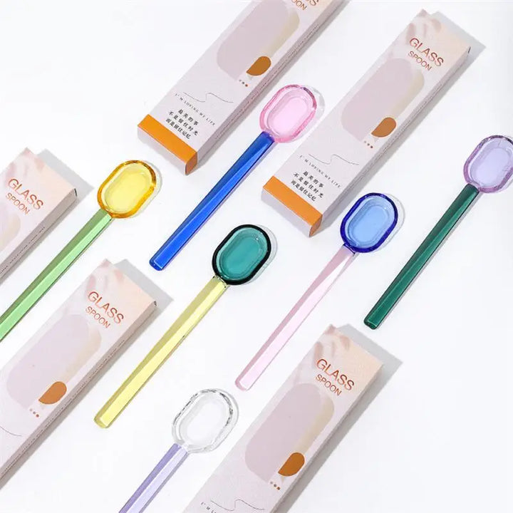 Rynx | Stained Glass Spoon Dessert Ice Milk Long Handle Spoon Coffee Soup Stirring Spoon High Borosilicate Heat and Cold Resistance