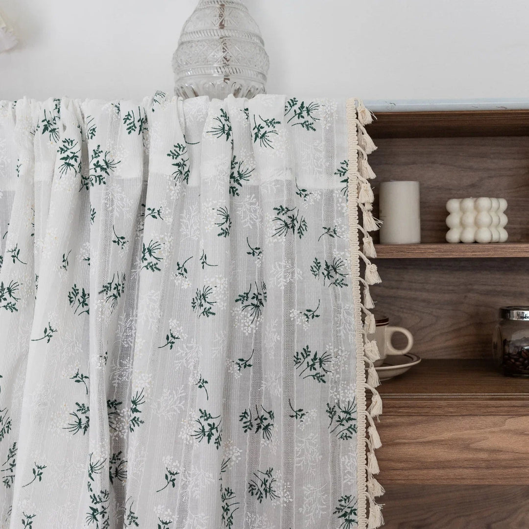 Rynx | Korean Cotton Daisy Curtains Road Pocket Shade Curtain Floral Tassels for Kitchen Bedroom Living Room Windowsill Wardrobe Curtain