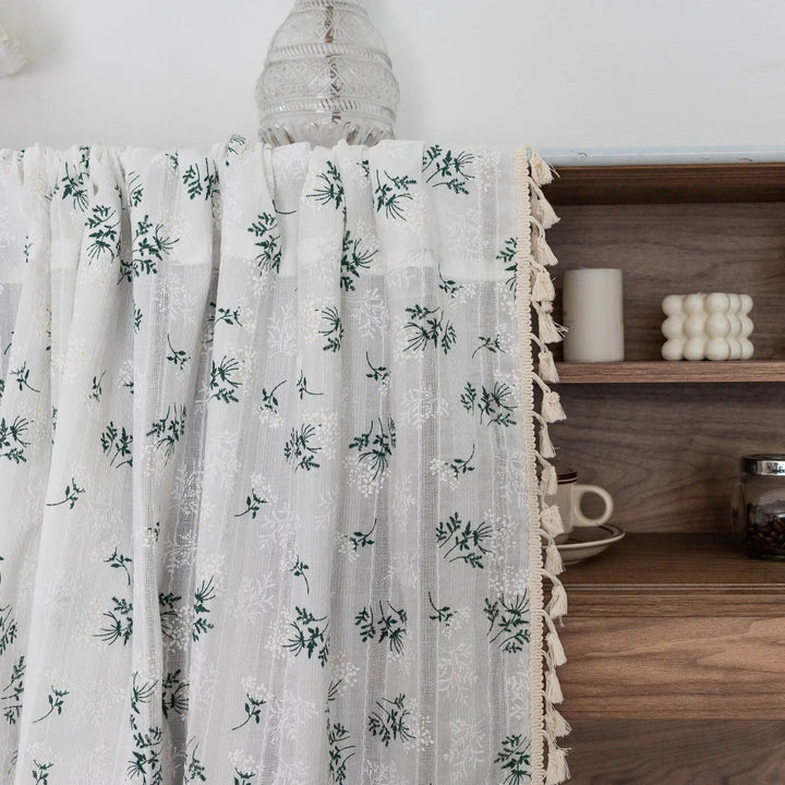 Rynx | Korean Cotton Daisy Curtains Road Pocket Shade Curtain Floral Tassels for Kitchen Bedroom Living Room Windowsill Wardrobe Curtain