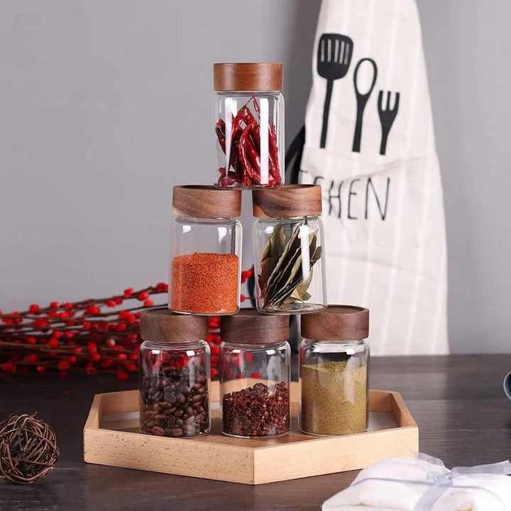 Lisslune | Stylish airtight glass containers with acacia wood lids - Ideal for storing food and spices