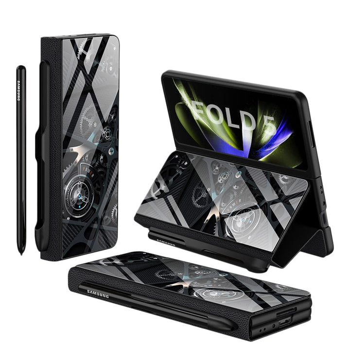 Lisslune | Shockproof Armor Case Glass Cover Stand Insert Card Leather Case for Samsung Galaxy Z Fold 5/4