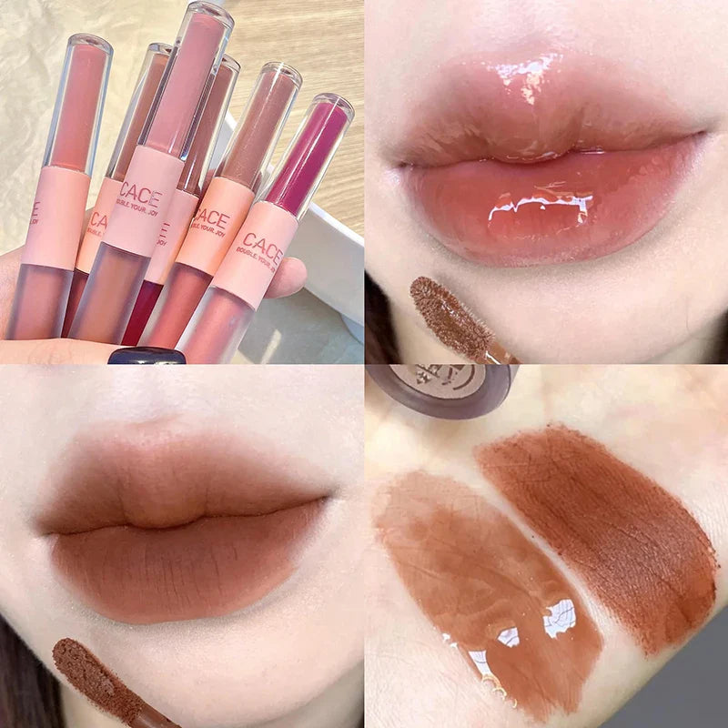 Rynx | Double Head Lip Lacquer Mirror Gel Lipstick Matte Fog Lip Mud Long-lasting Moisturizing Lip Gloss Tint Korea Makeup Women Cosmetics