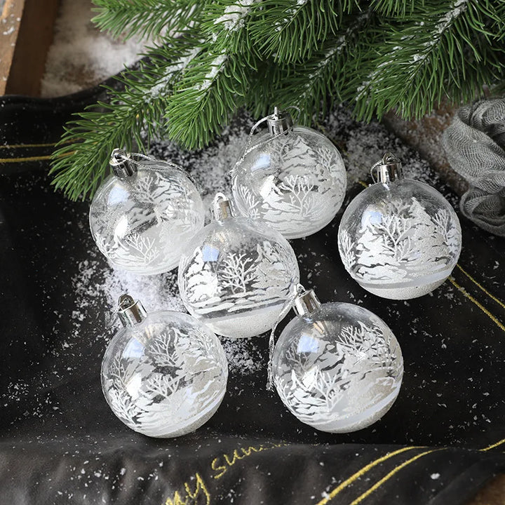 Rynx 6 pieces 6 cm transparent snow Christmas balls pendants for Christmas tree decoration clear balls hanging ornaments Xmas Navidad