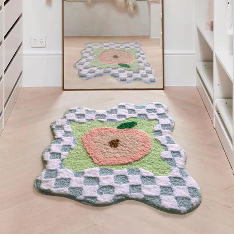 Rynx | Padded Fruit Bathroom Mat Soft Fluffy Grid Carpet Bedroom Nightstand Rug Door Floor Non-Slip Mat Aesthetic Home Warm Decoration