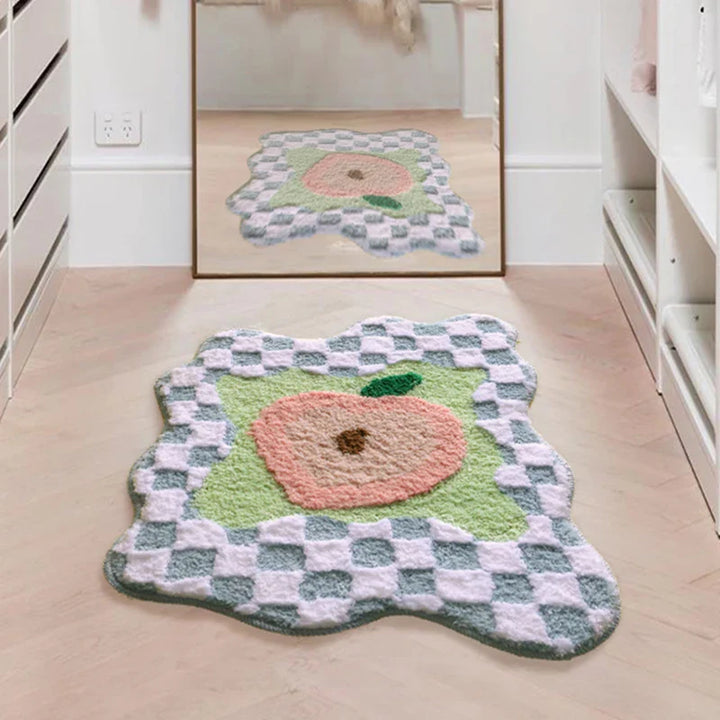 Rynx | Padded Fruit Bathroom Mat Soft Fluffy Grid Carpet Bedroom Nightstand Rug Door Floor Non-Slip Mat Aesthetic Home Warm Decoration