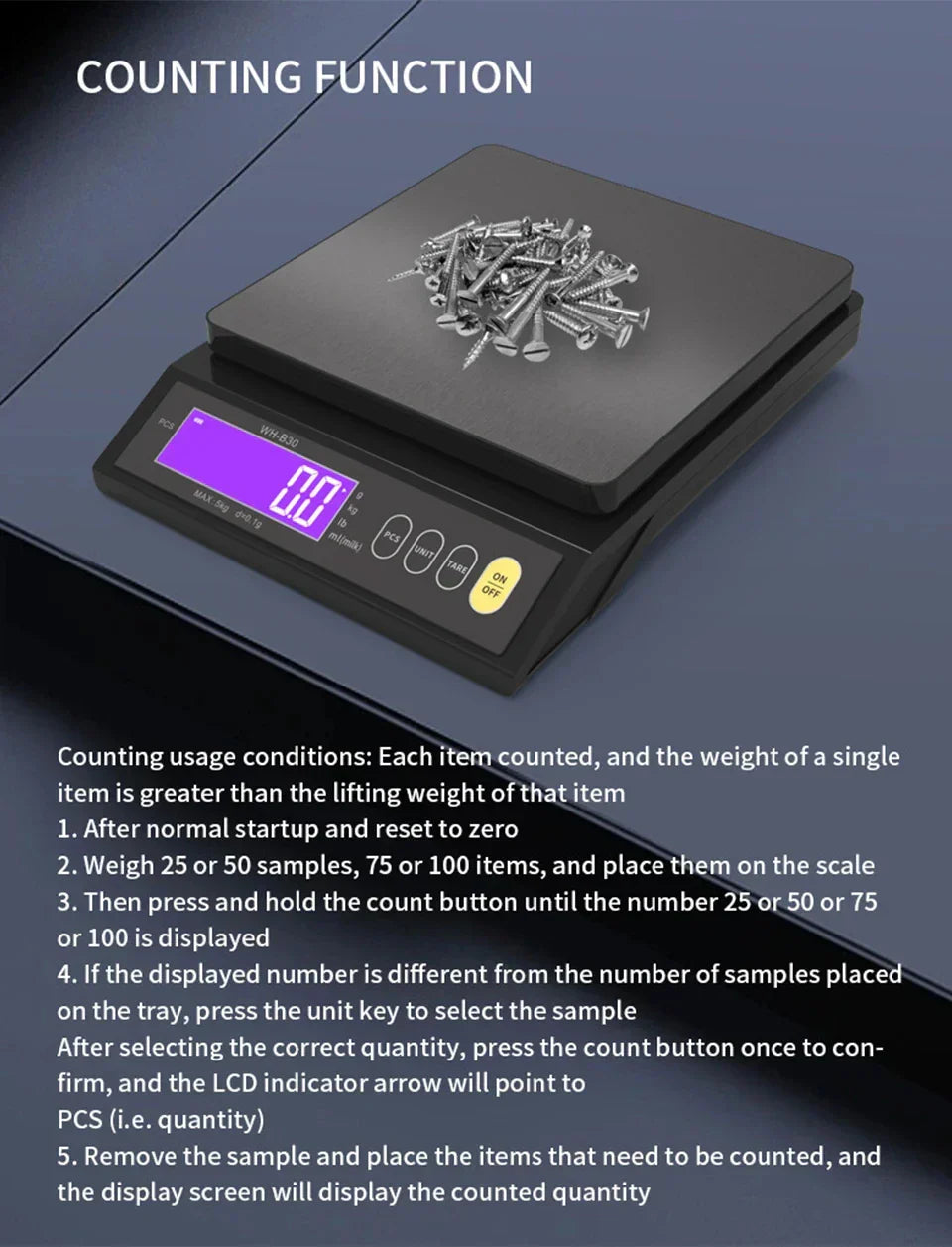 Lisslune | 5 kg/0.1 g and 10 kg/1 g digital electronic kitchen scale, LCD display, fully waterproof stainless steel weighing tool for baking