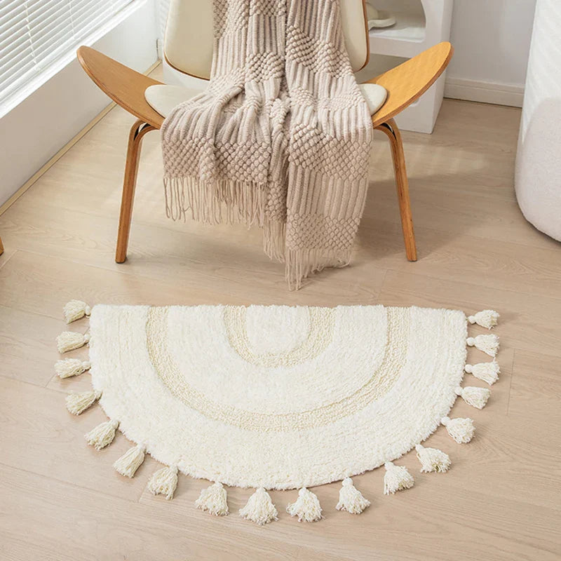 Rynx | Half Circle Cotton Rug Handcrafted Tassel Mat Soft Kids Pet Play Area Rug Kids Bedroom Decorative Mat Home Decoration