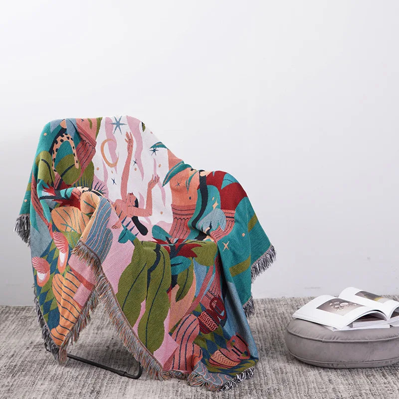 Rynx | Textile City Forest Dancer Throw Blanket Two-Sided Sofa Covers Trend Tassel Jungle Leaves In Home Decorative Tapestry 160x260cm