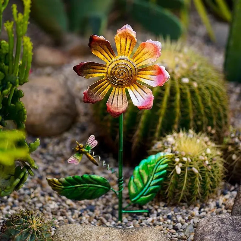 Rynx | Outdoor Garden Metal Flower Art Ground Insert Decorative Plant Sculpture For Garden Courtyard Lawn Ground Decor Ornament