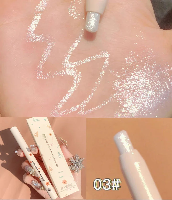 Lisslune | Glitzer Seidenraupen Augenbrauen Liner Bleistift Aufheller Blau Gold Silber Augen-Makeup Stift Langanhaltendes Glänzendes Augen-Make-up Kosmetik