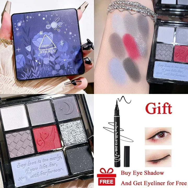 Rynx | Cement Gray Black Eyeshadow Palette Makeup Eyes Glitter Contour Pigments Palette Pearly Shine Fashion Korean Eyeshadow Makeup