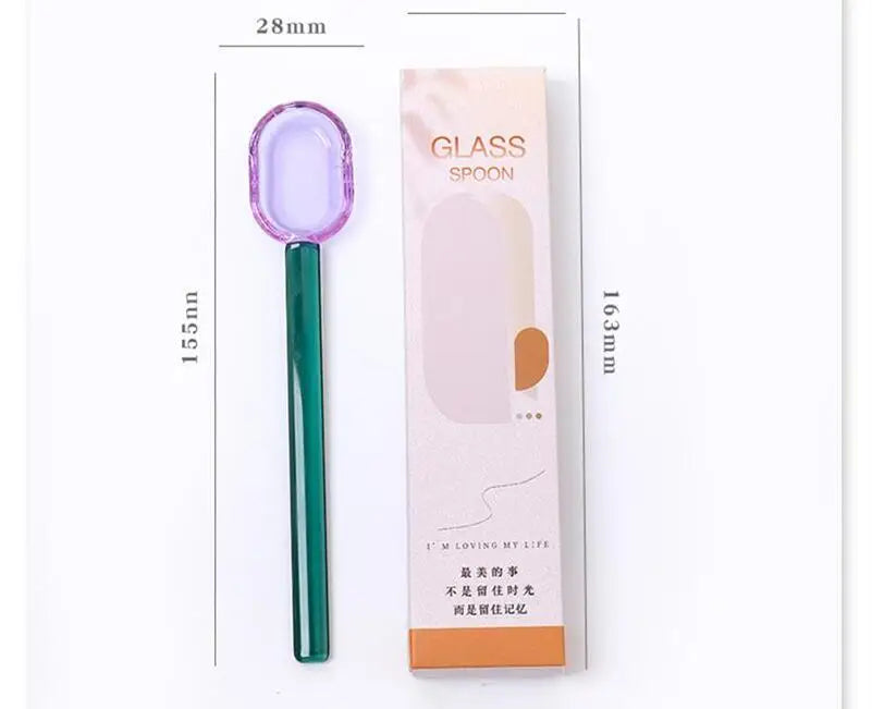 Rynx | Stained Glass Spoon Dessert Ice Milk Long Handle Spoon Coffee Soup Stirring Spoon High Borosilicate Heat and Cold Resistance