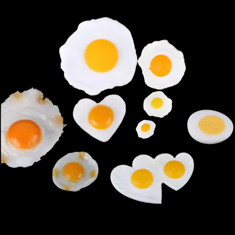 Lisslune | Set of 4 realistic PVC fried egg figures - Charming artificial omelet decorations for home and education