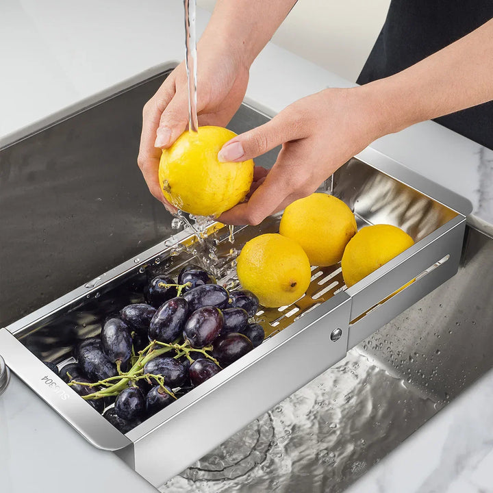 Lisslune | Retractable Over Sink Stainless Steel Vegetable Drain Basket