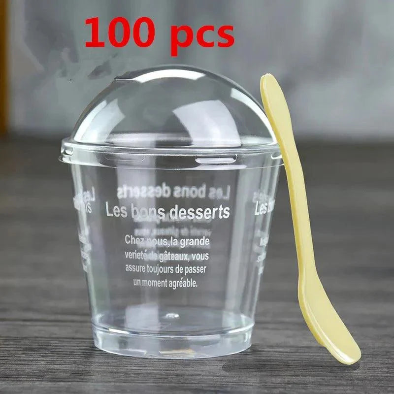 Lisslune | Elegant clear dessert cup collection with lids and spoons - Perfect for ice cream, yogurt, and mousse