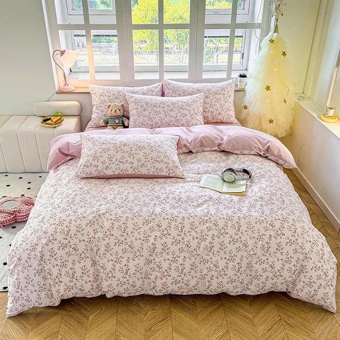 Lisslune | 100% Baumwolle Gedrucktes Bettbezug Set mit Kissenbezügen - Florales Stil Bettwäsche Set, Atmungsaktiv & Hypoallergen, Maschinenwaschbar