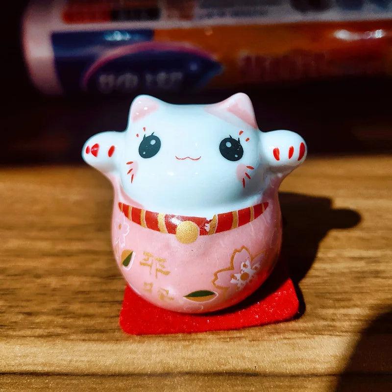 Lisslune | Charming Japanese Ceramic Lucky Cat Daruma Figurine for Home Decor and Gifts