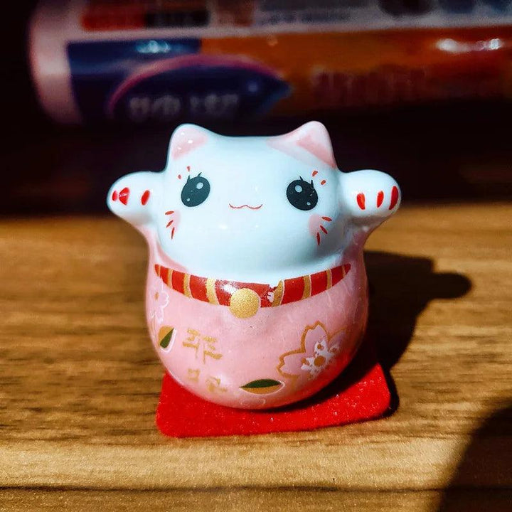 Lisslune | Charming Japanese Ceramic Lucky Cat Daruma Figurine for Home Decor and Gifts