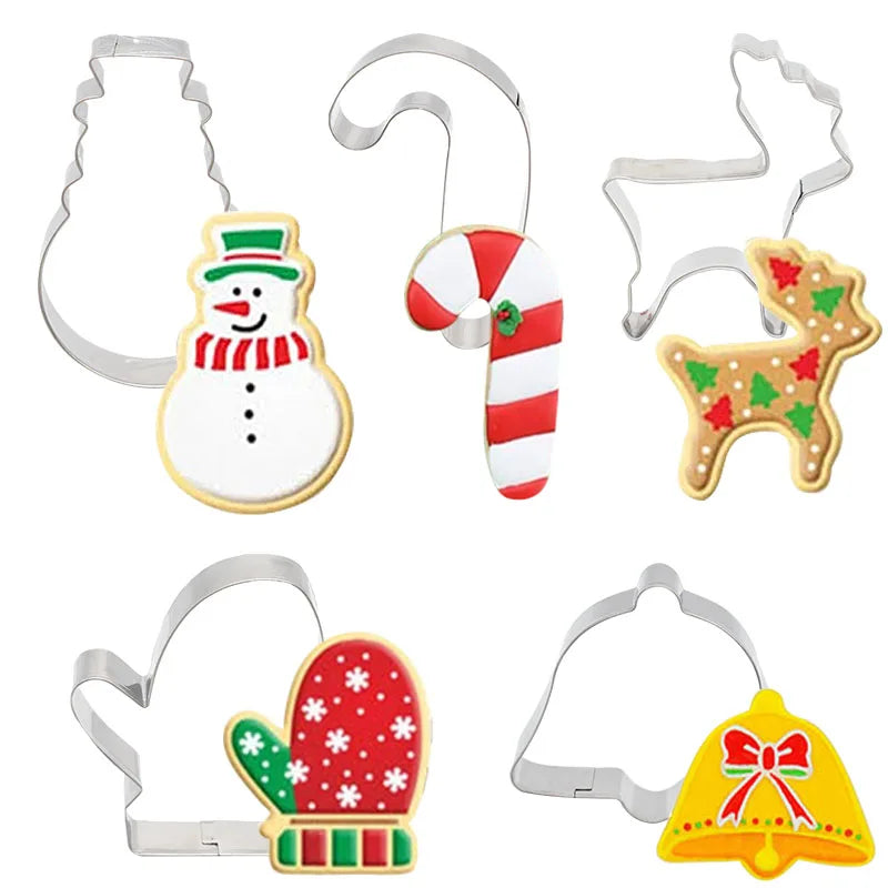 Rynx 5-piece Christmas Cookie Cutter Set Gingerbread Man Christmas Tree Cookie Pattern Stamp 2024 Christmas Party New Year Baking Accessories