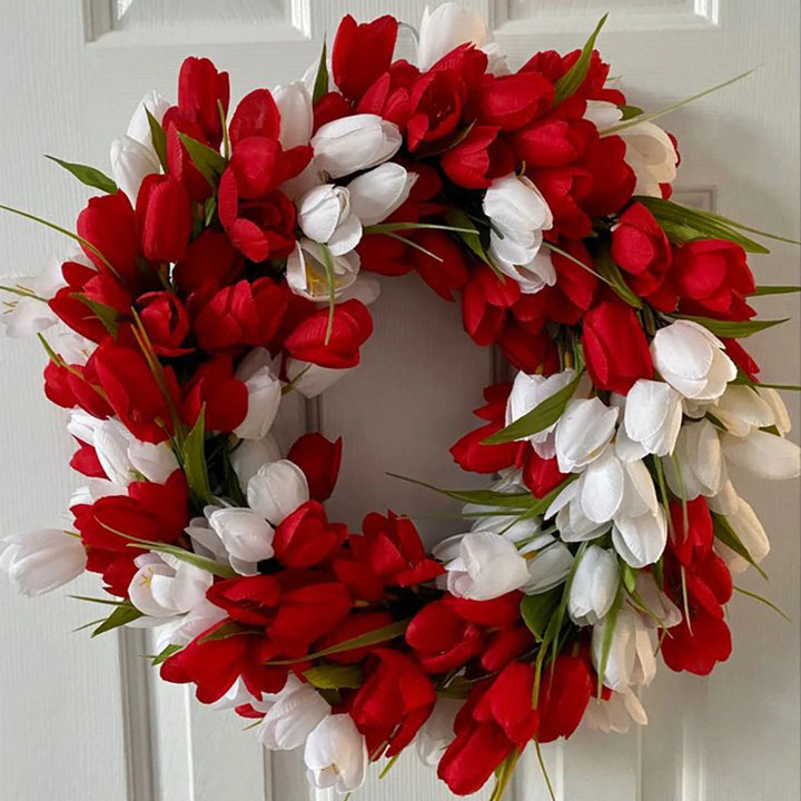 Rynx | Simulation Tulip Wreath For Front Door Artificial Wreath Wedding Decoration Round Rattan Wreath Decor For Door Garden