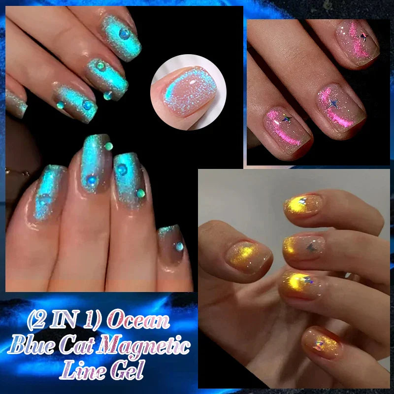 Rynx |5ML Aurora Ocean Blue Liner Gel Polish Nail Art Sparkling Painting Cat Magnetic Gel Semi Permanent UV Gel French Nails