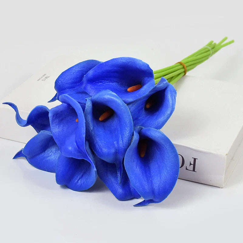 Rynx 5/10pcs Real Touch Calla Lily Artificial Flowers White Wedding Bouquet Bridal Party Home Flower Decoration Artificial Flowers