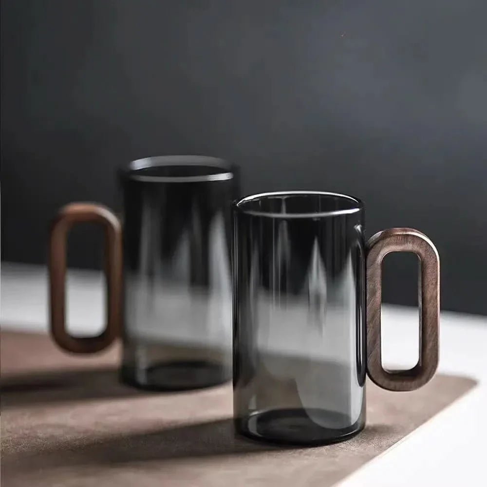 Lisslune | Rustic Wooden Handle Heat-Resistant Glass Mug – 350ml