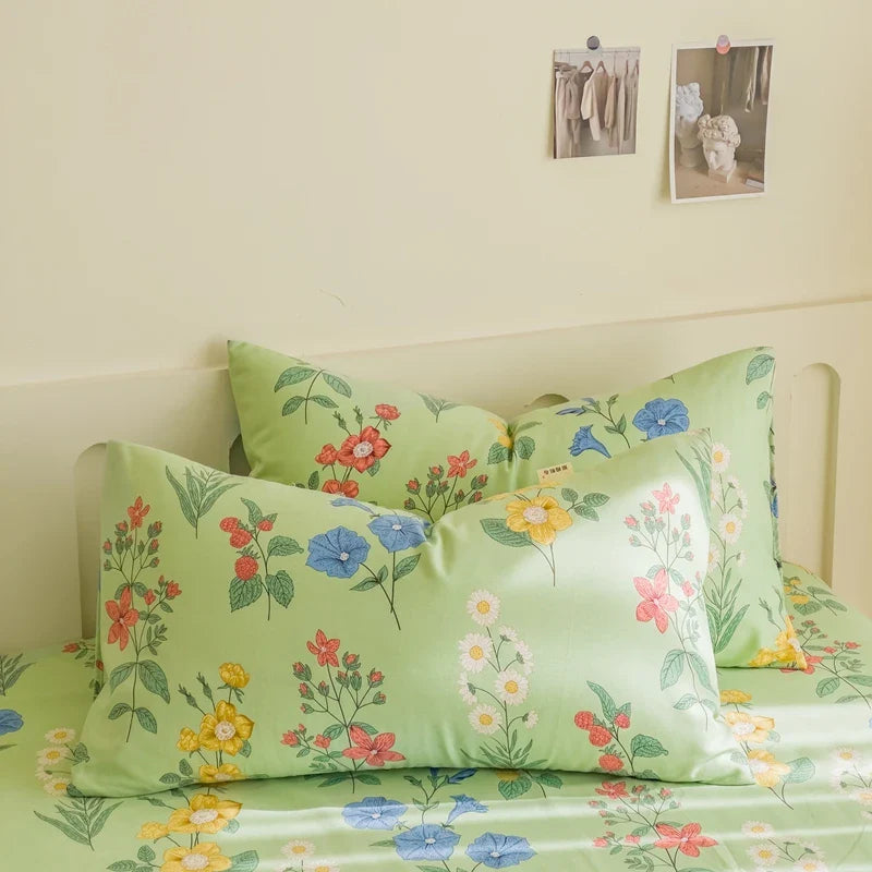 Rynx | 100% Cotton Thickened Pillowcase 48cm*74cm 2 Pieces Beauty Floral Print Pillowcase for Bedroom