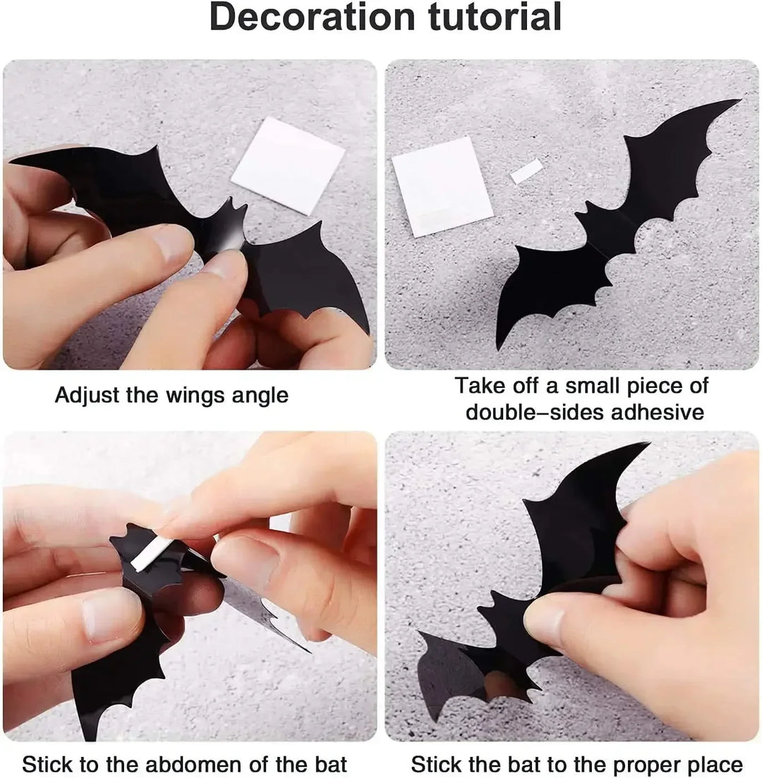 Rynx | 12-120 pieces Halloween decoration 3D black PVC bat Halloween party DIY decor wall stickers bar room Halloween party spooky decor