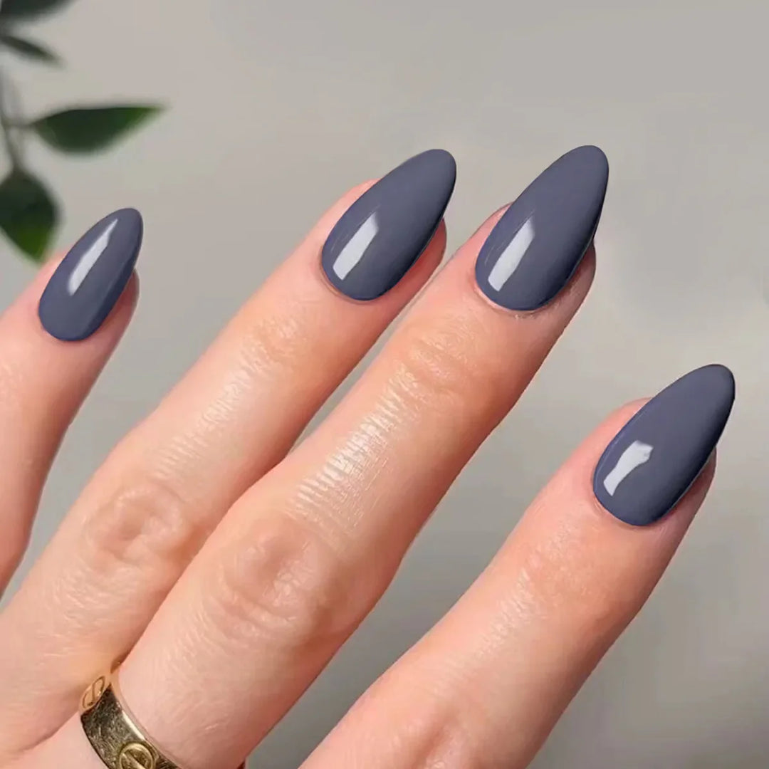Rynx | Classic Glossy Solid Long Pointed Artificial Nails Brown Green Gray Blue Removable Pre-made Artificial Nails Stick-on Nails with Glue