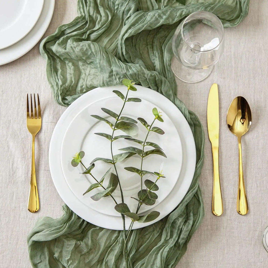 Rynx | Semi-transparent cheesecloth table runner for weddings, sage green Elegant country house decoration, Perfect for birthday parties Banquets arches Cake decor