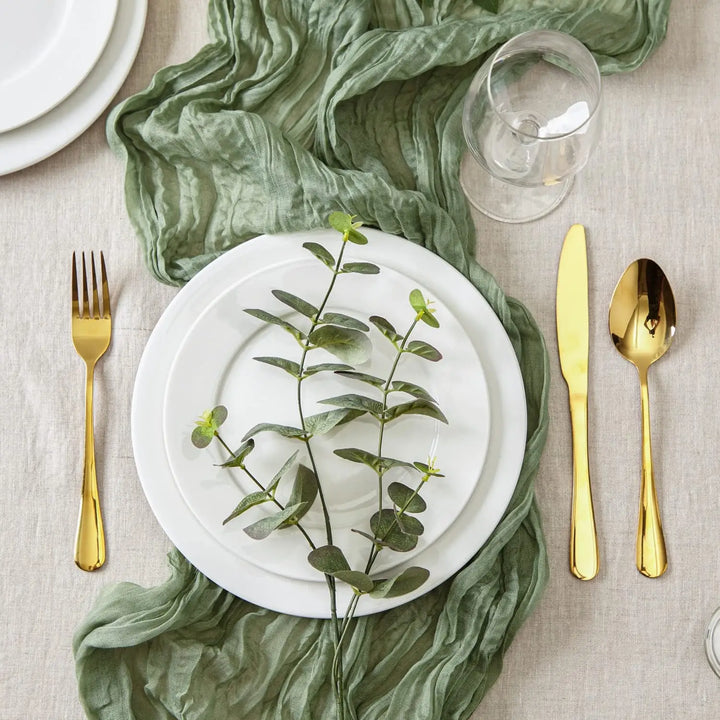 Rynx | Semi-transparent cheesecloth table runner for weddings, sage green Elegant country house decoration, Perfect for birthday parties Banquets arches Cake decor