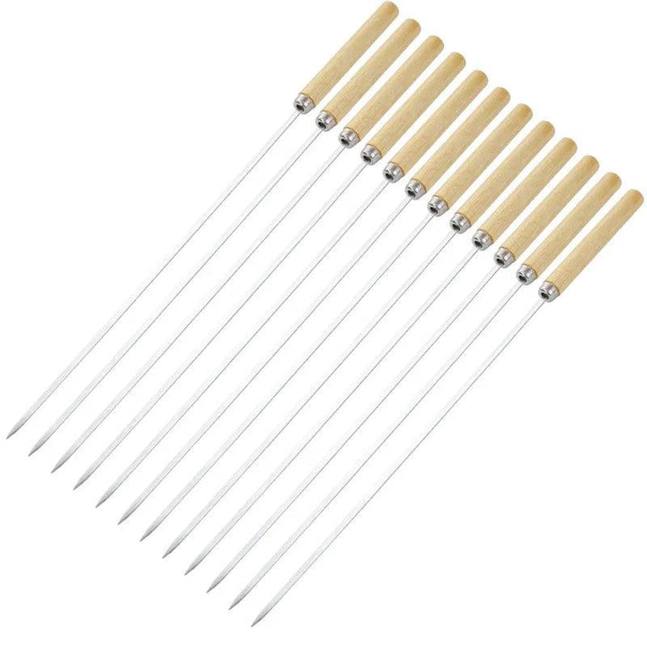 Lisslune | Stainless Steel BBQ Skewers with Ergonomic Wooden Handles for Perfect Grilling